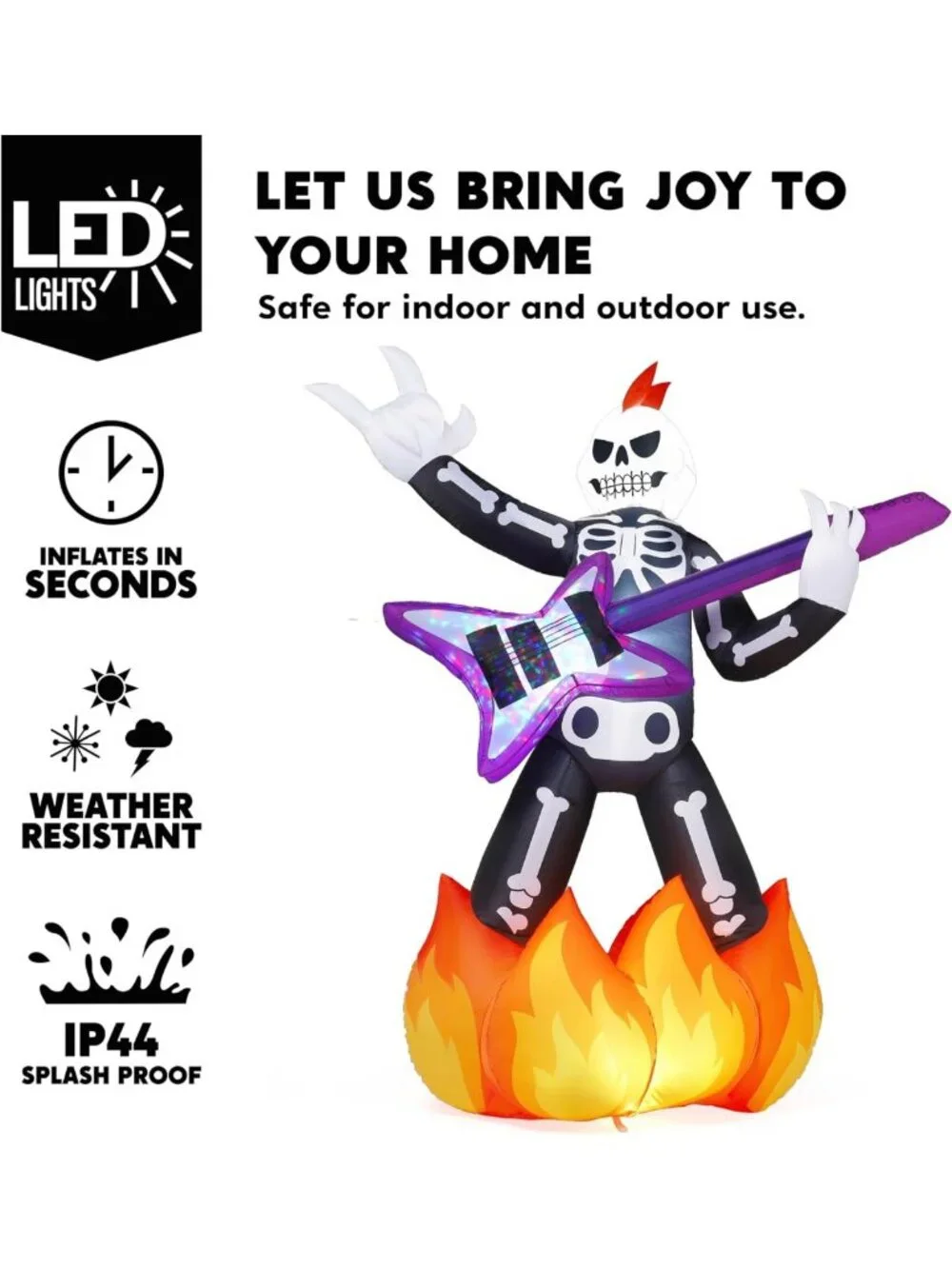6ft Inflatable Skeleton Plays Guitar - Spooky Halloween Yard Decor with LED